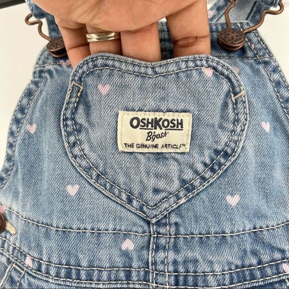 OshKosh B’gosh Baby Girl’s Vestbak Pink Hearts Denim Overalls Size 9M - Picture 4 of 17